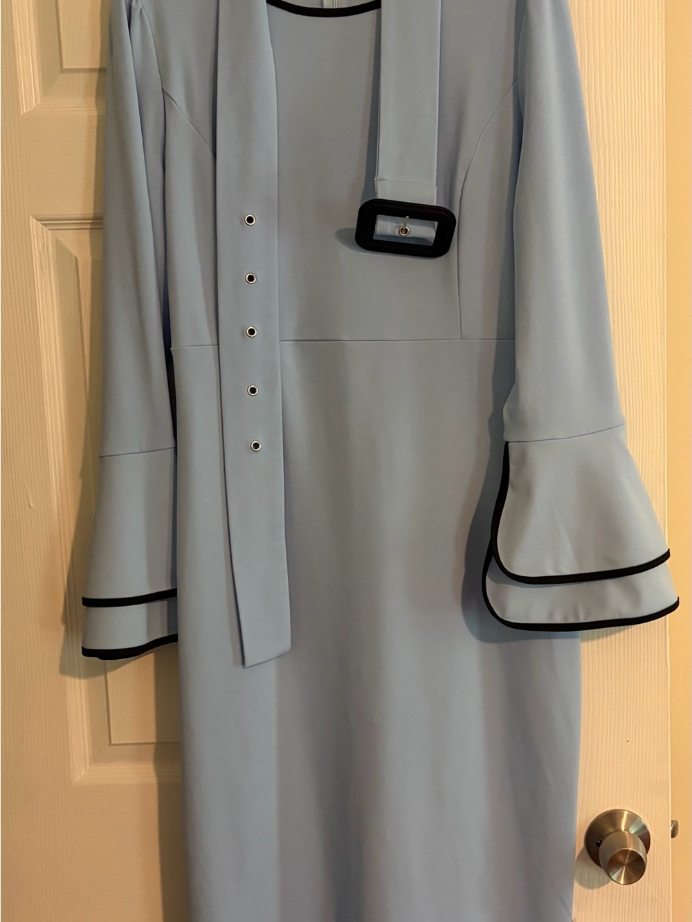 Light Blue Shift Dress with Black Trim